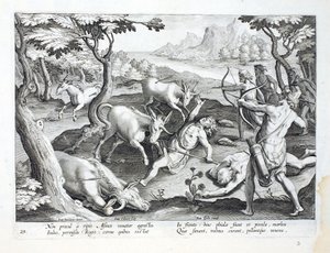 Unicornios en las orillas del Indo, cazados con permiso del Rey, ilustración de 